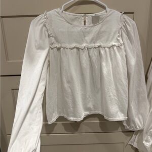 Zara 11 / 12 White Ruffled Long Sleeve Blouse